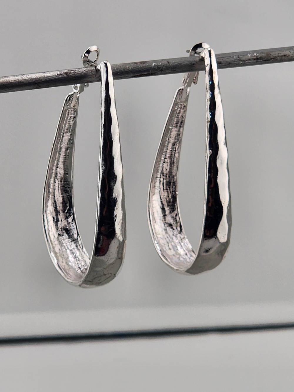 Hammered Silver Hoop Earrings - Women Jewelry